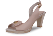 Beige ladies' sandals with high heels and buckle