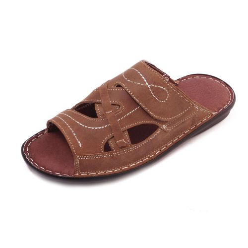 Мъжки чехли от естествена кафява кожа