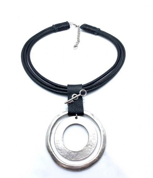 Long necklace with metal disc
