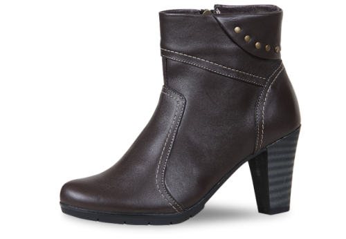 Dark brown ladies' high heel boots with rivet