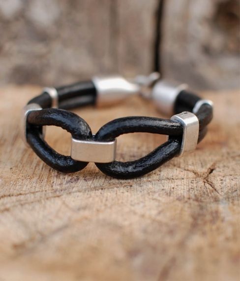  Men's leather bracelet with metal elements