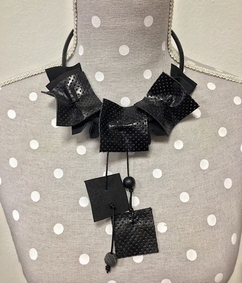 Genuine Leather Necklace - Squares.