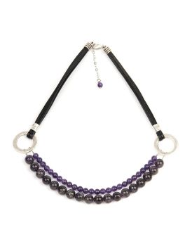 Дамско колие от кожа с аметист - TREASURE AMETHYST