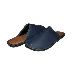 Домашни чехли от естествена кожа в синьо