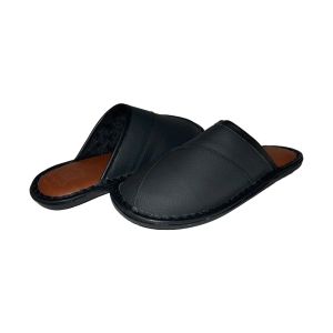 Домашни чехли от естествена кожа в черно