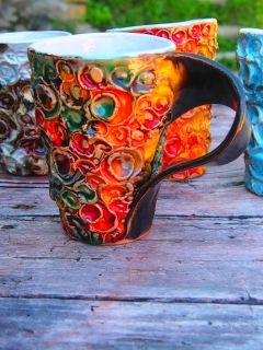 Hand-made ceramic painted cup