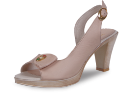 Beige ladies' sandals with high heels and buckle