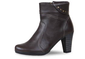 Dark brown ladies' high heel boots with rivet