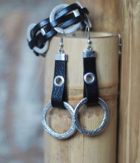 Genuine Leather Earrings - Metal Circle