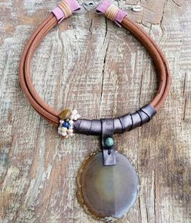 Necklace of genuine leather