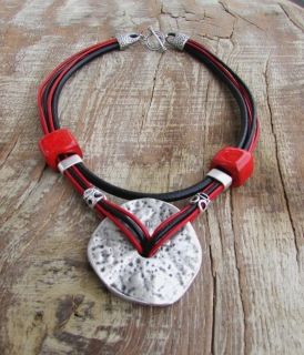 Stylish necklace of genuine leather