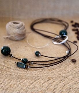 Necklace of genuine leather and ceramics