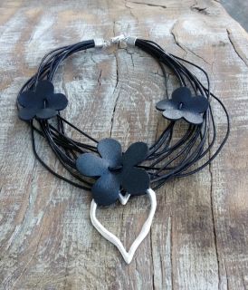Heart beautiful necklace of genuine leather