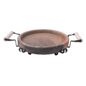 Sach /flat earthen baking dish/ on metal stand