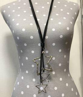 Long Leather Necklace - Stars
