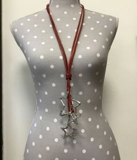 Long Leather Necklace - Stars